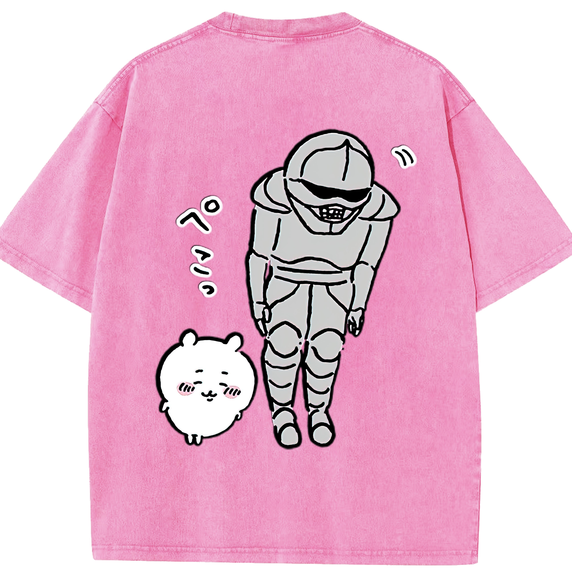 （画像用） ちいかわ 労働の鎧さん Chii-kawa Mr. Armor of Labor 綿100% ヴィンテージ風 半袖Tシャツ（背面プリント）